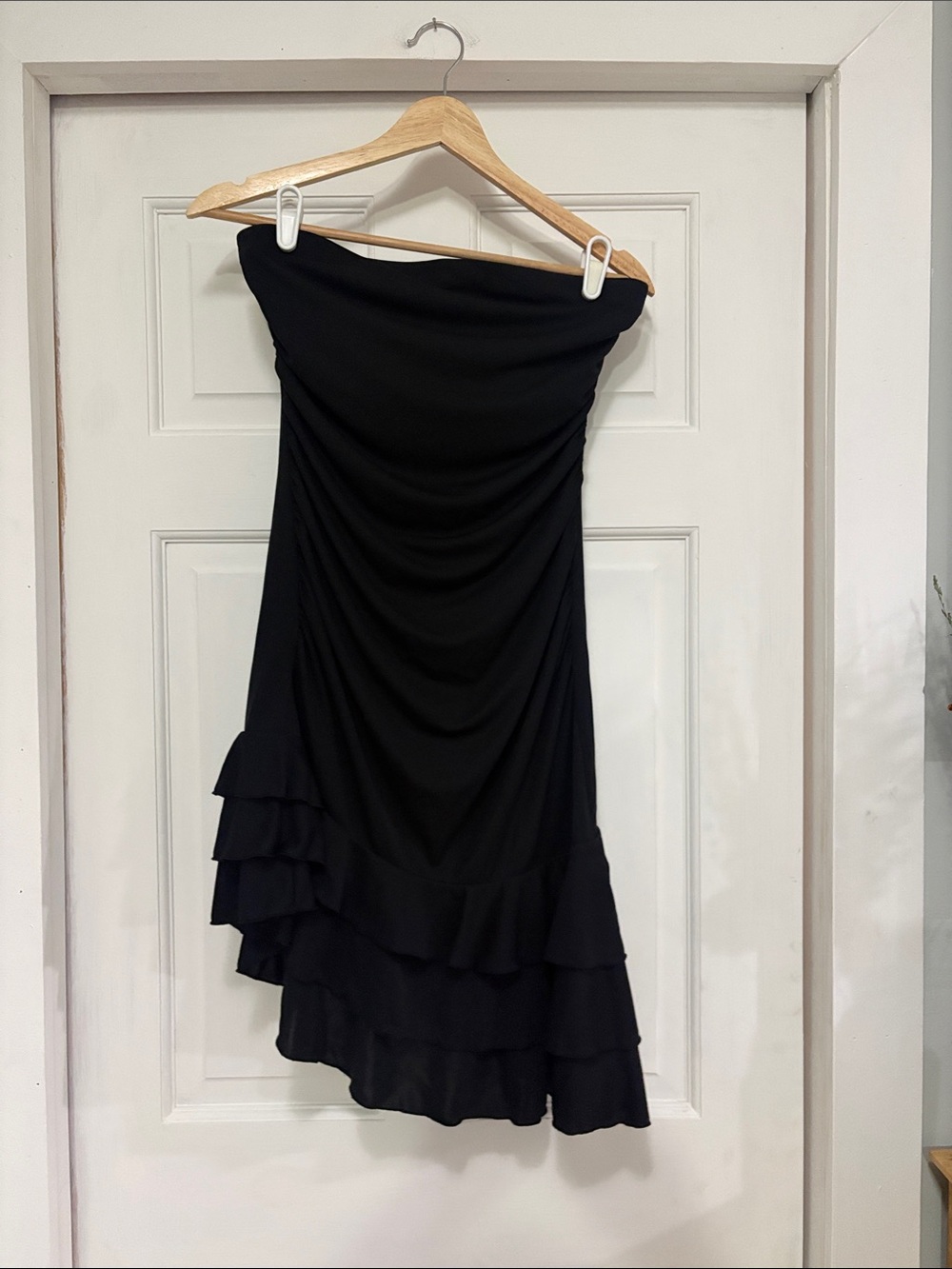 Express Black Strapless Ruffle Hem Cocktail Dress